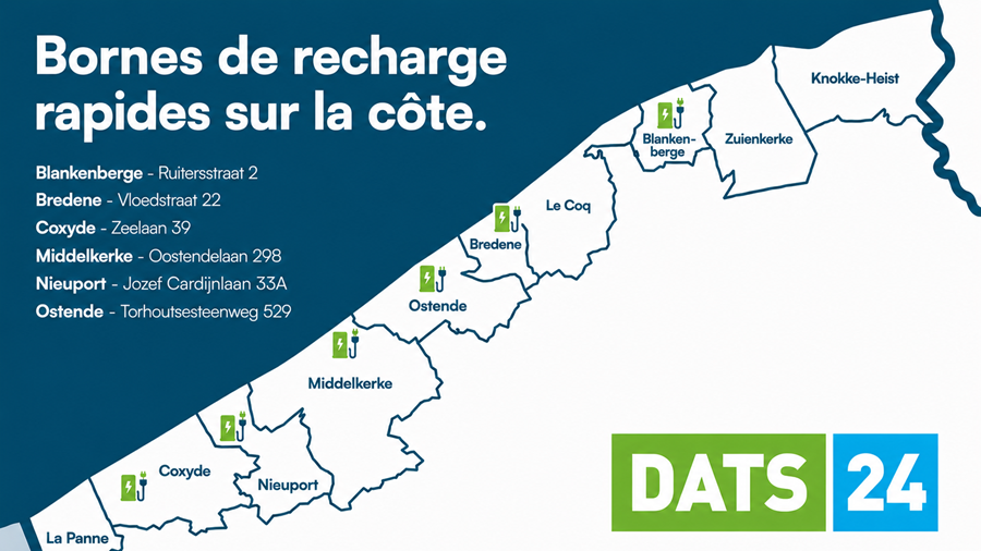 DATS 24 ouvre 6 aires de recharge sur la côte belge pour faire face à l'affluence estivale